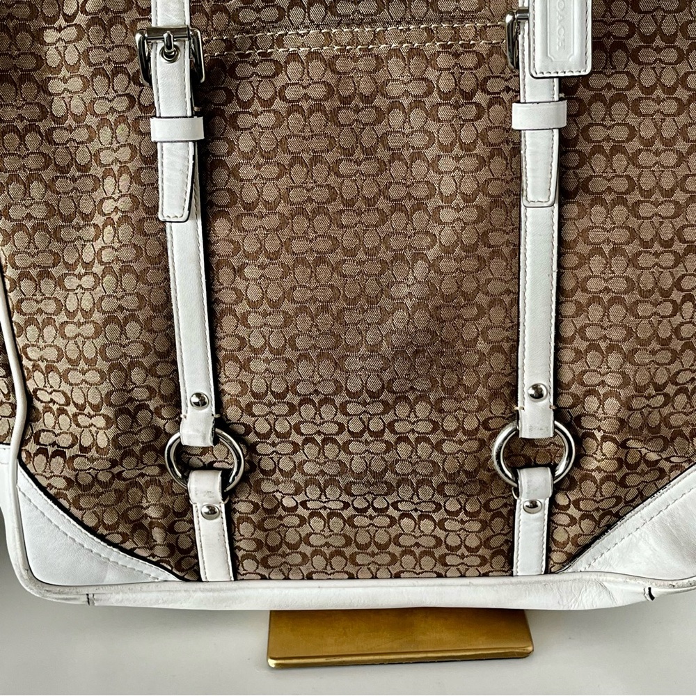 Coach Signature Gallery Tote F11526 Khaki Jacquard White Leather Trim Y2K - Picture 10 of 15